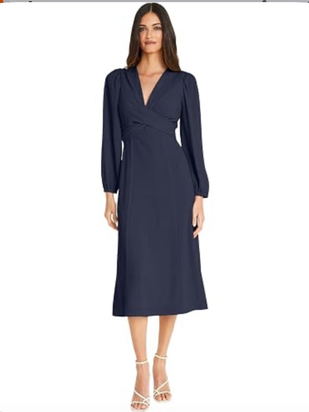 Maggy London Navy Twist-Front V-Neck Midi Dress